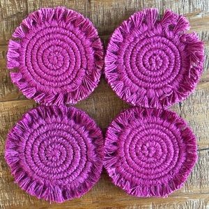 NWT Set of 4 Fuschia Macrame Jute Coasters
